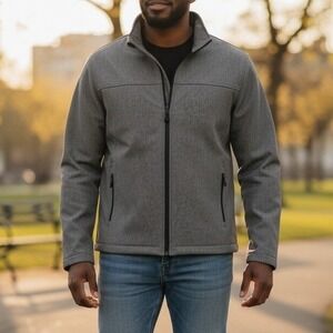 Port Authority Soft Shell Full Zip Jacket Gray Fleece Lined Zip Pockets Men's‎ M